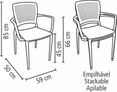 Cadeira Safira Vermelha Em Polipropileno E Fibra De Vidro Com Braços Summa