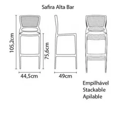 Cadeira Safira Alta Bar em Polipropileno e Fibra de Vidro Grafite Tramontina