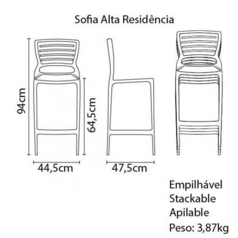 Cadeira Sofia Alta Residência Sem Braço Grafite Summa