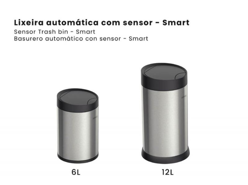 Lixeira Smart Automática com Sensor em Aço Inox 12 Litros Tramontina
