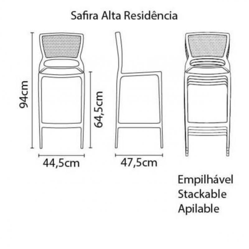 Cadeira Safira Alta Residência em Polipropileno e Fibra de Vidro Grafite Tramontina