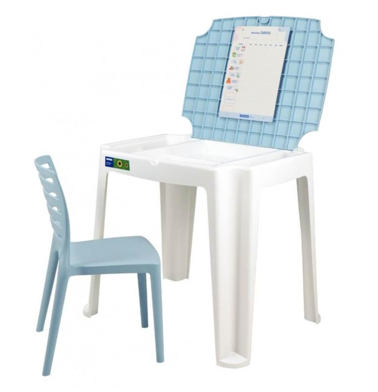 Conjunto Infantil de Mesa e Cadeira Beni Azul com Quadro de Atividades Tramontina